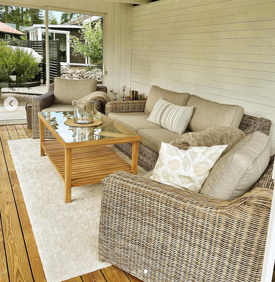 3 Sitzer Lounge Garten Sofa Rattan Glendon natur incl. Polster Kissen