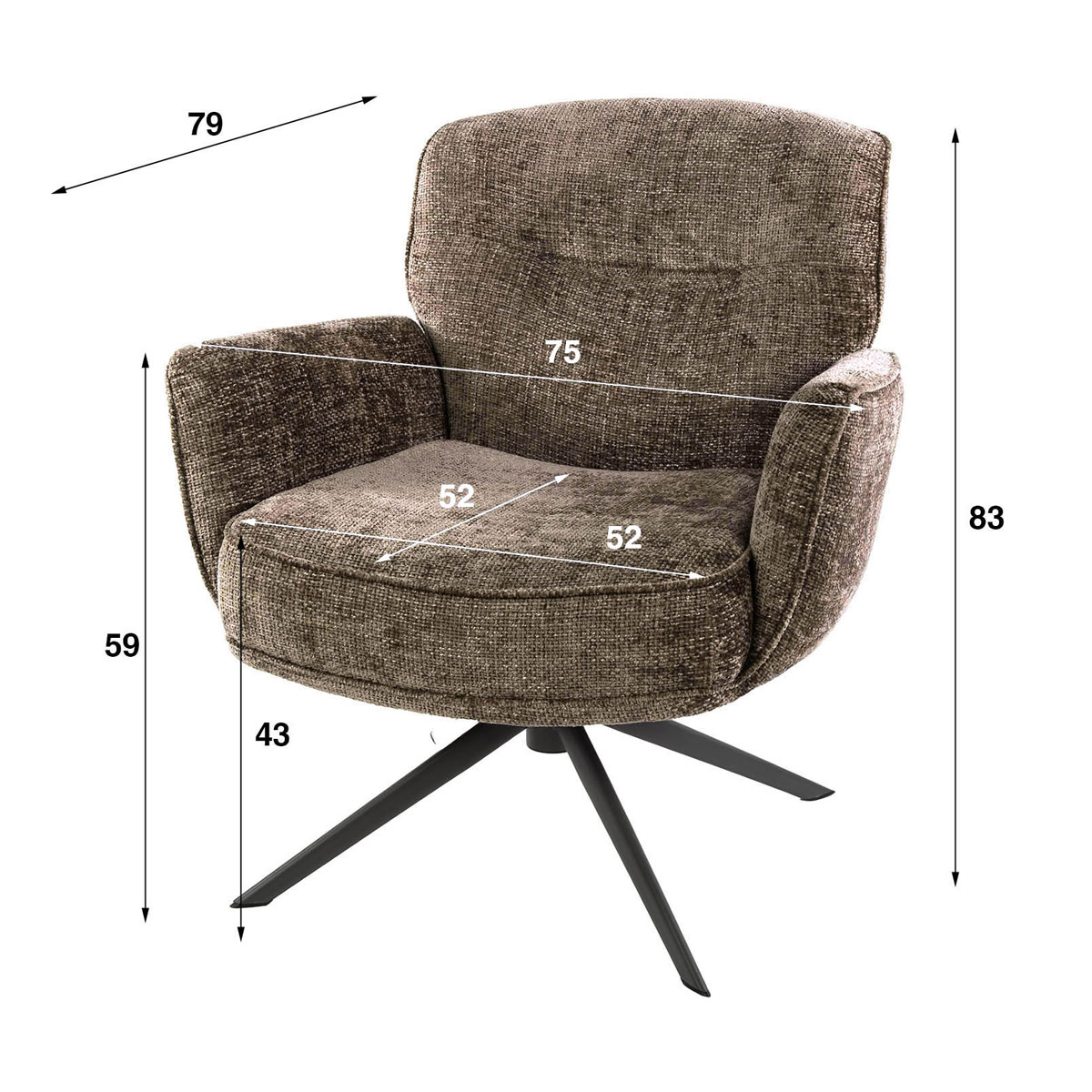 Sessel LORENZO drehbar weiches Chenille champagner Drehsessel Relaxsessel