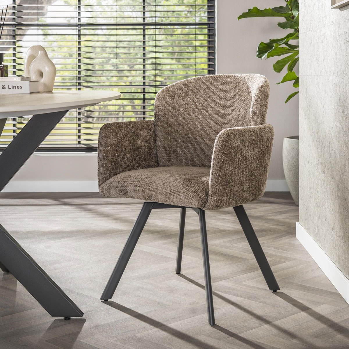 2er Set Armlehnstuhl GRACIA drehbar Chenille Stoff champagner