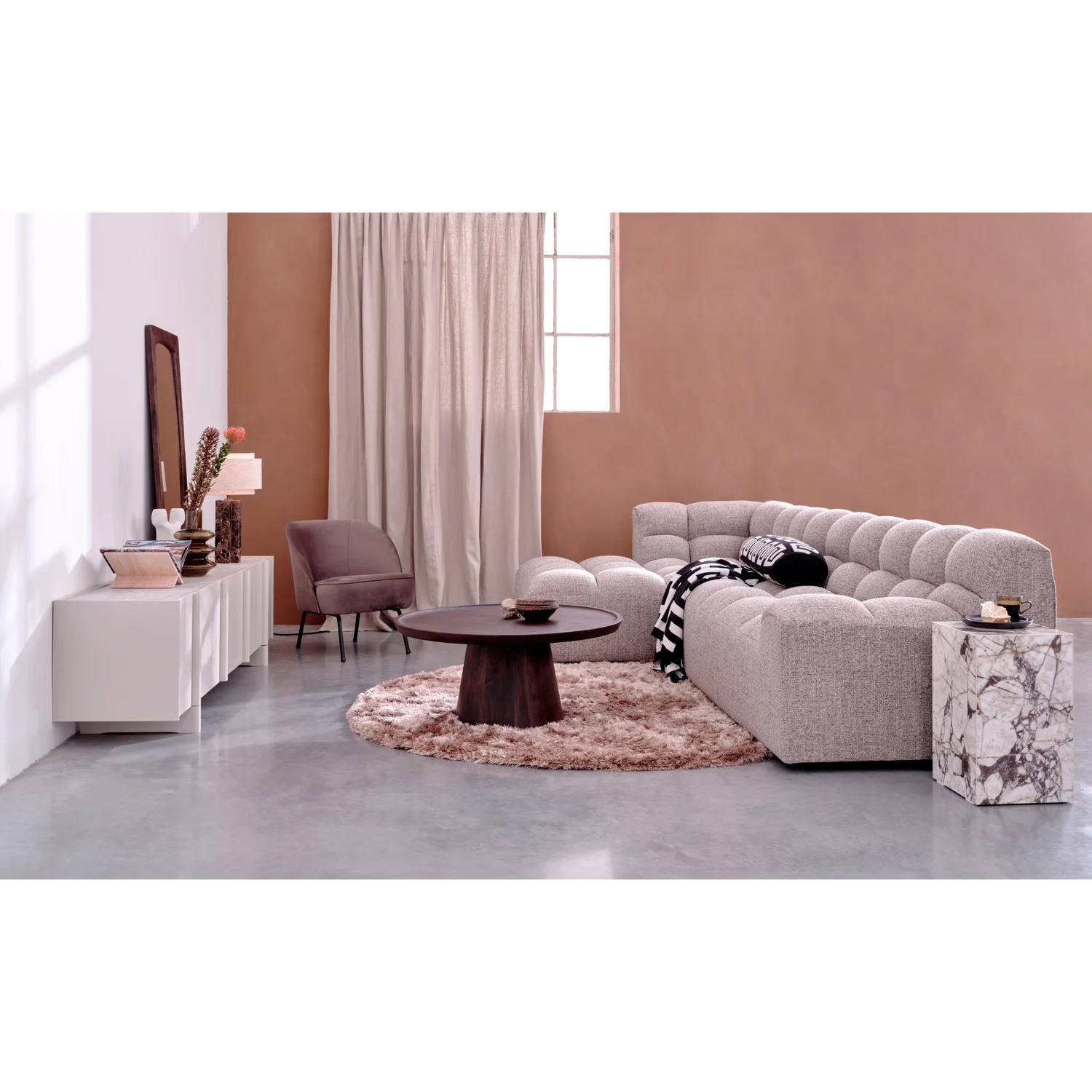 Ecksofa Sofa ALLURE Bezug Webstoff Melangebraun Chaiselongue links