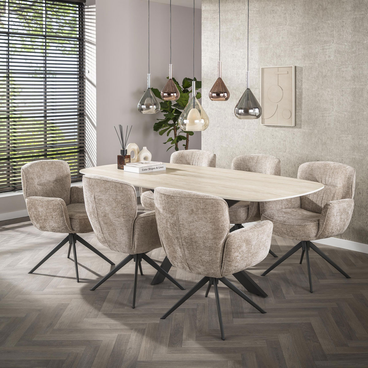 Armlehnstuhl LORENZO drehbar Chenille Stoff sandfarben