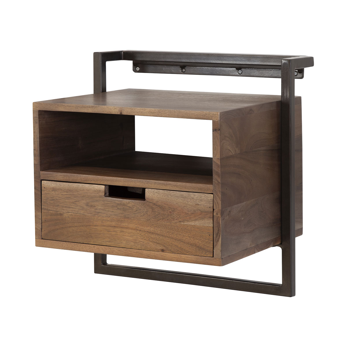 Nachttisch hängend H 45 cm mit Schublade Akazie dunkelbraun