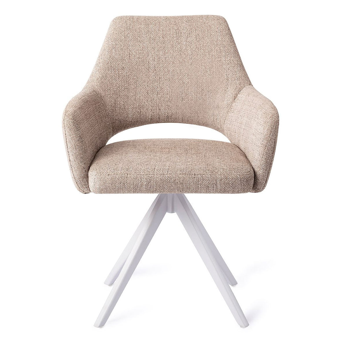Esszimmerstuhl YANAI drehbar – Beige mit weißem Gestell