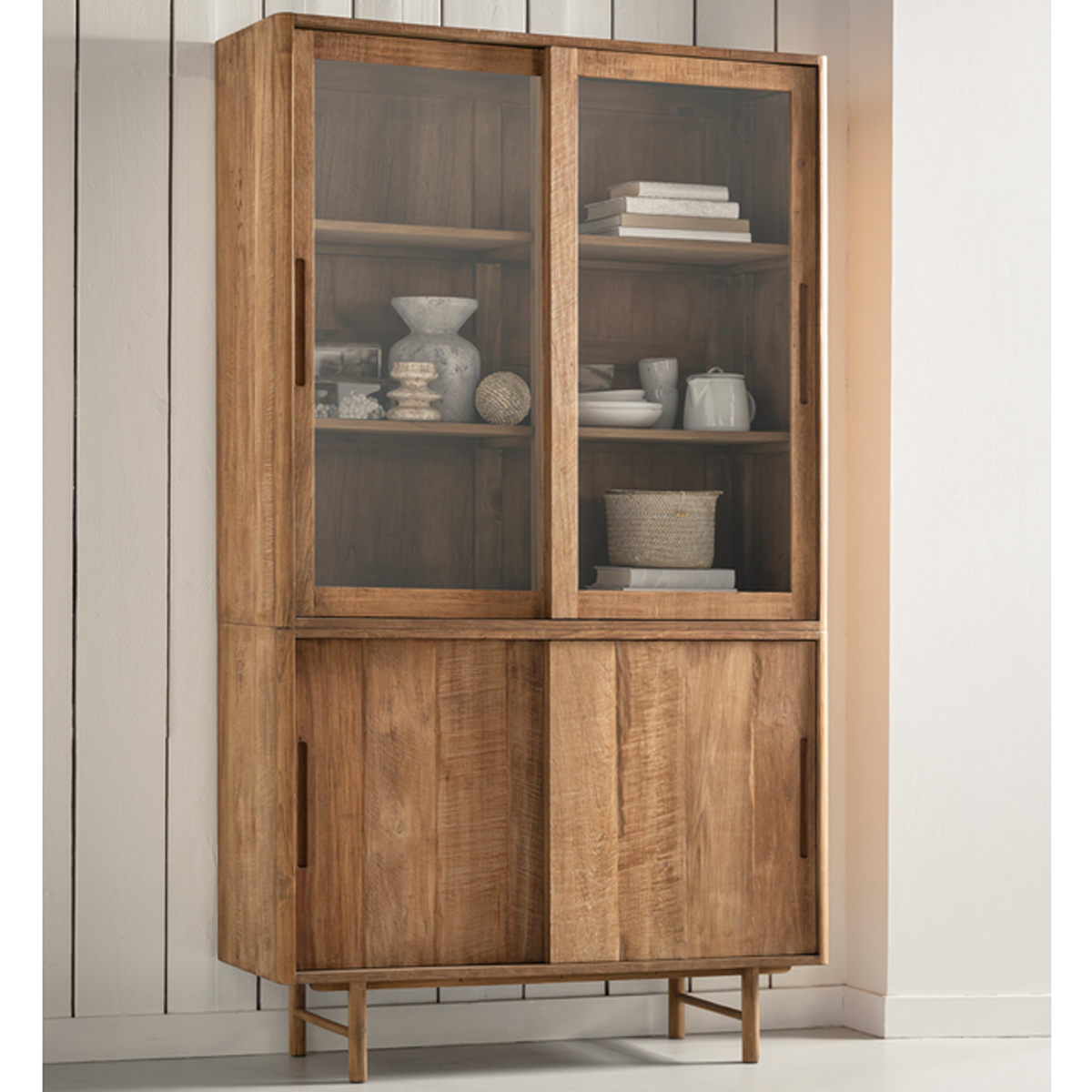 Vitrine Vitrinenschrank Bliss H 210 cm recyceltes Teakholz