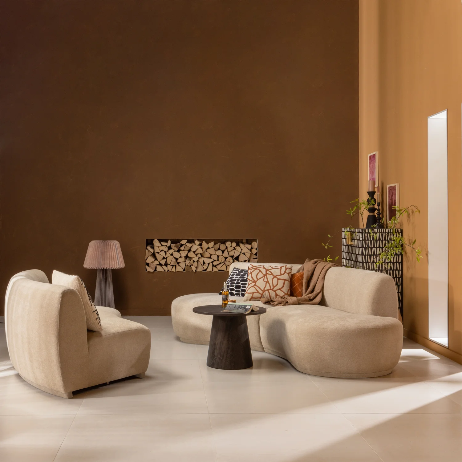 Couchtisch MAAN Ø 80 cm MDF 3D foliert dunkelbraun Anstelltisch Sofatisch