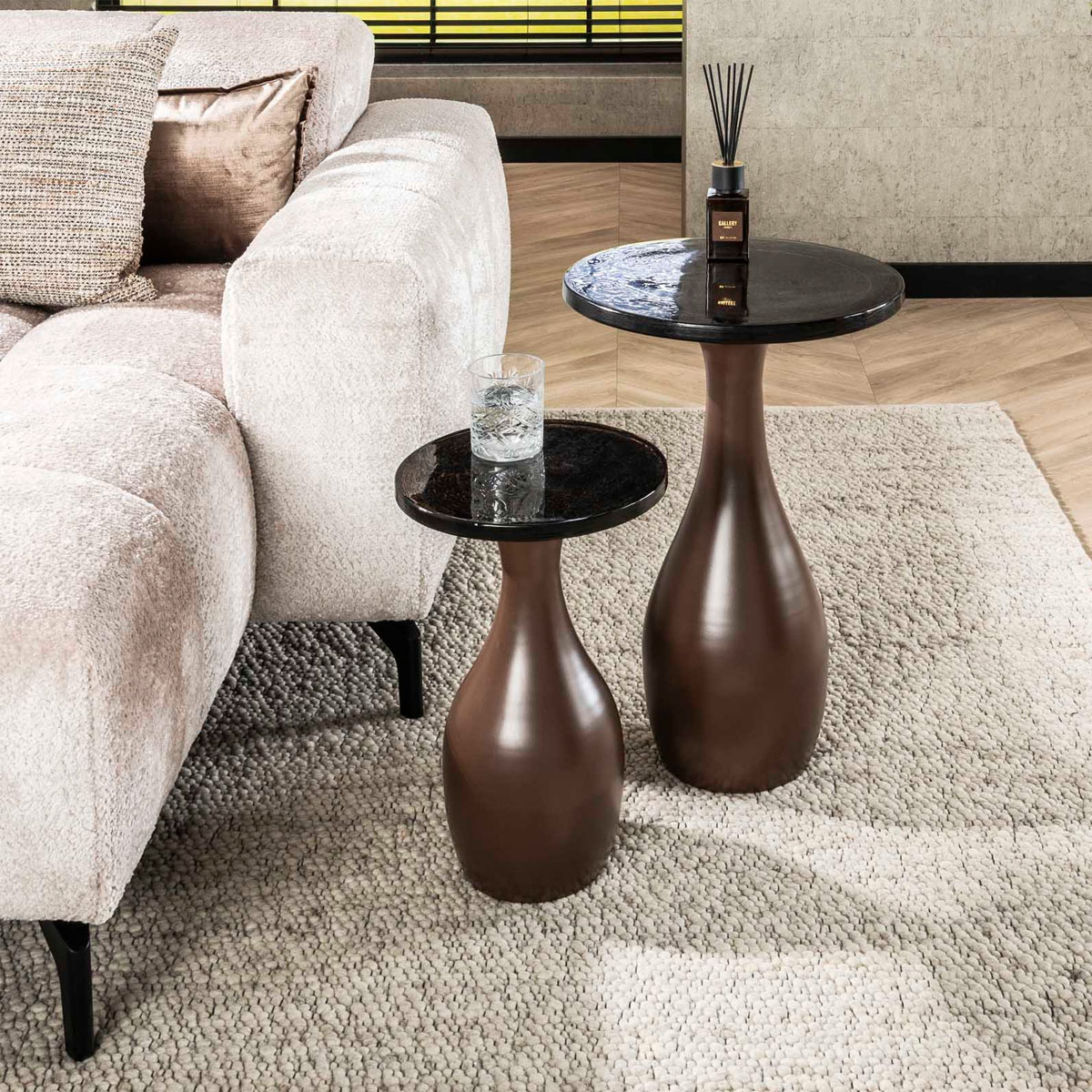 Beistelltisch Drop Ellipse M Metall Glas Kupfer antik Finish Kopie