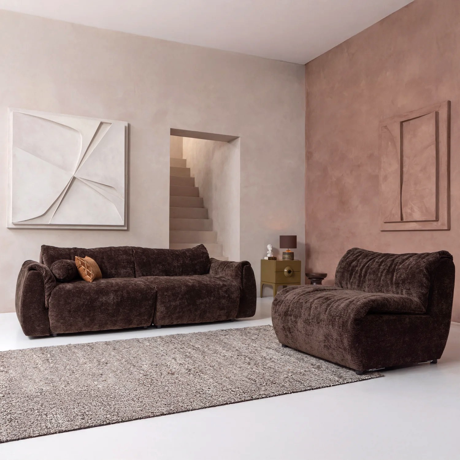 woood 2 Sitzer Sofa BAGGY 3D Chenille dunkelbraun Couch