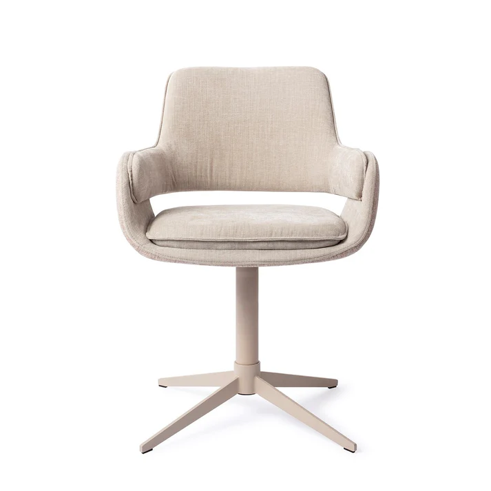 Esszimmerstuhl Oketo drehbar – Driftwood Drive mit Gestell in Metall hell ecru