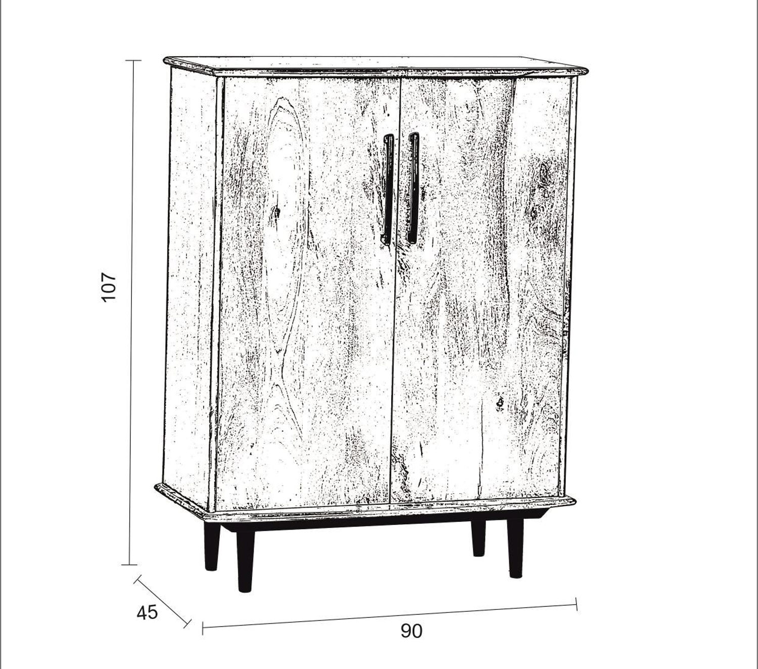 60er Jahre Weinschrank 90 cm Schrank Mango Holz Kommode