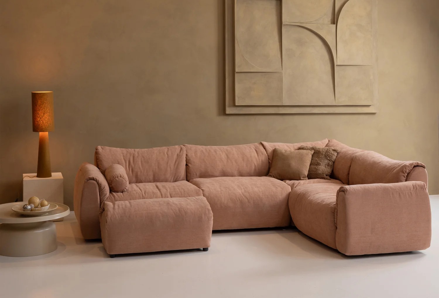 woood Ecksofa BAGGY Webstoff Chinelle altrosa Chaiselongue rechts