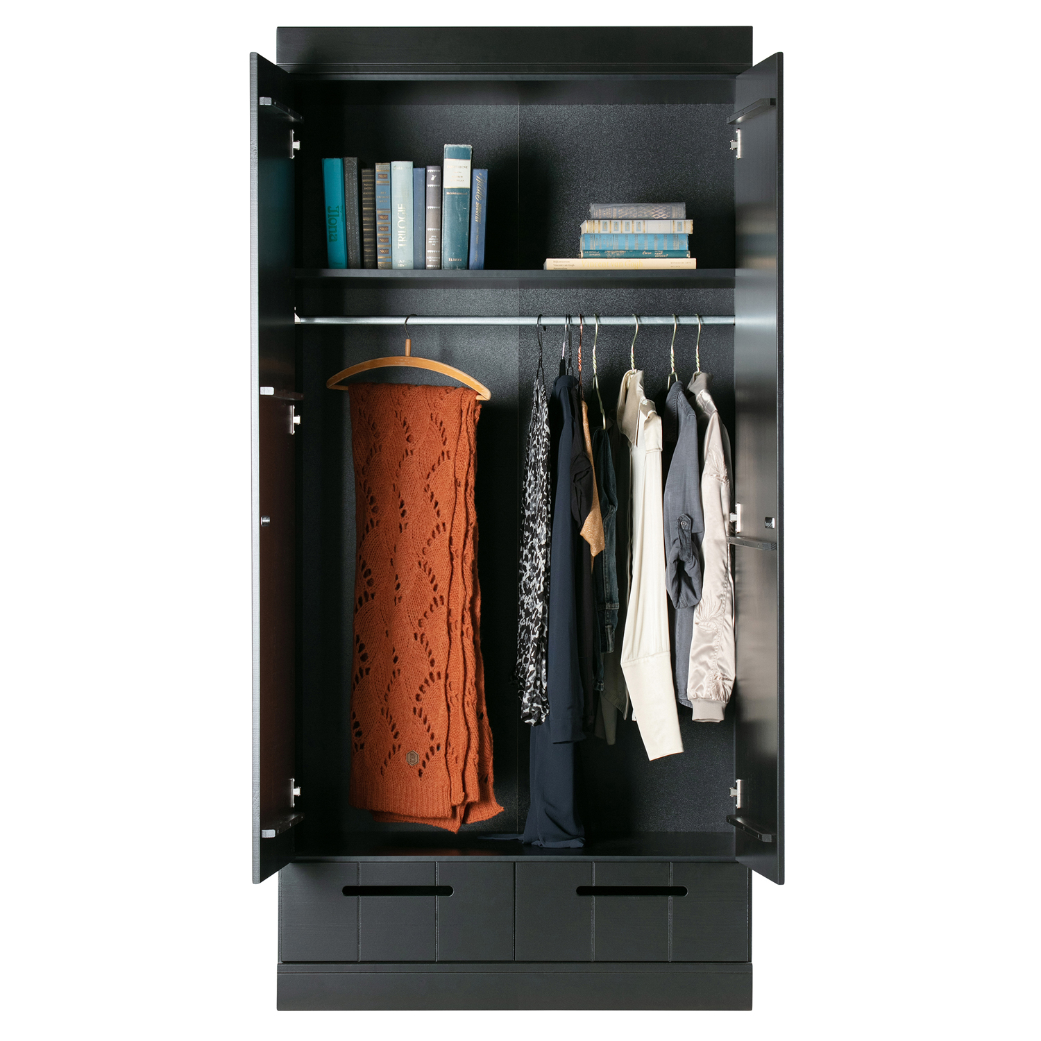 woood  Kleiderschrank Connect Kiefer schwarz Schrank
