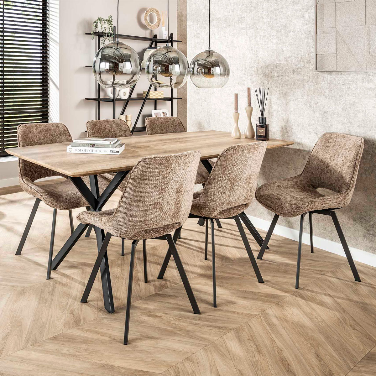 Esstisch Textur oval 190 x 90 cm MDF beschichtet Eiche 3D antik