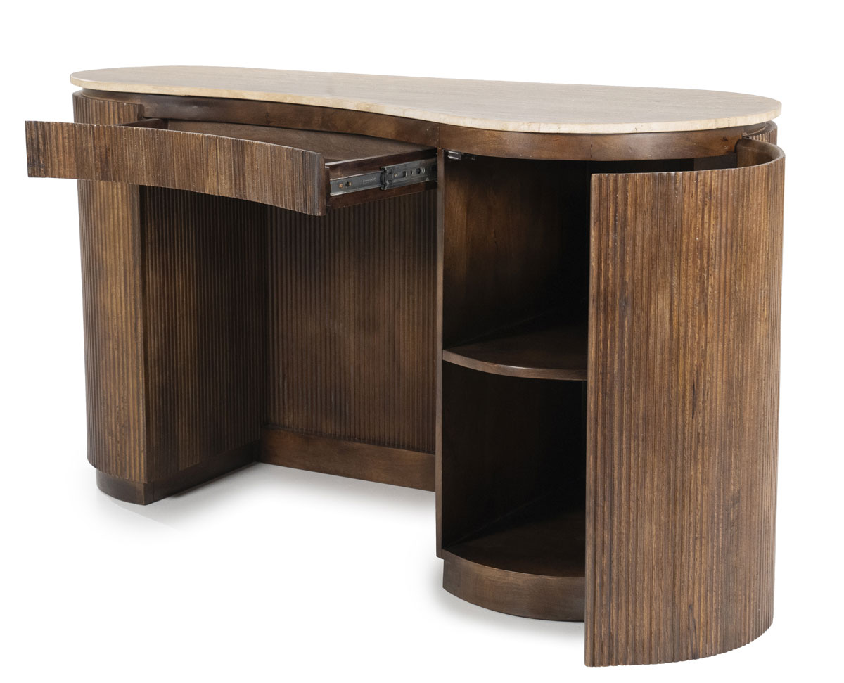 Schreibtisch Mari 129 x 60 cm Mangoholz braun Travertin