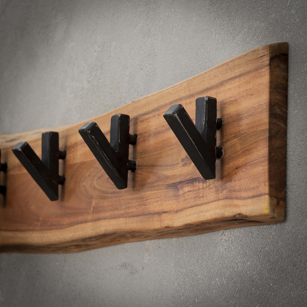 Wandgarderobe 5 Haken 60 cm breit Akazie Garderobe