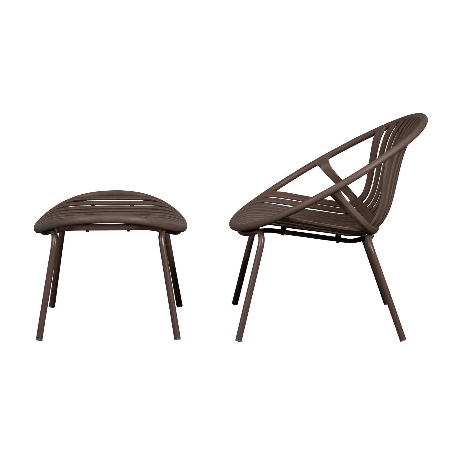 Outdoor Lounge Sessel BRUCE mit Hocker Metall lila braun Gartensessel