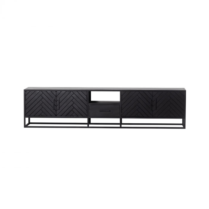 Industrie TV Möbel Lowboard BOB 210 cm Mangoholz Fischgrät schwarz