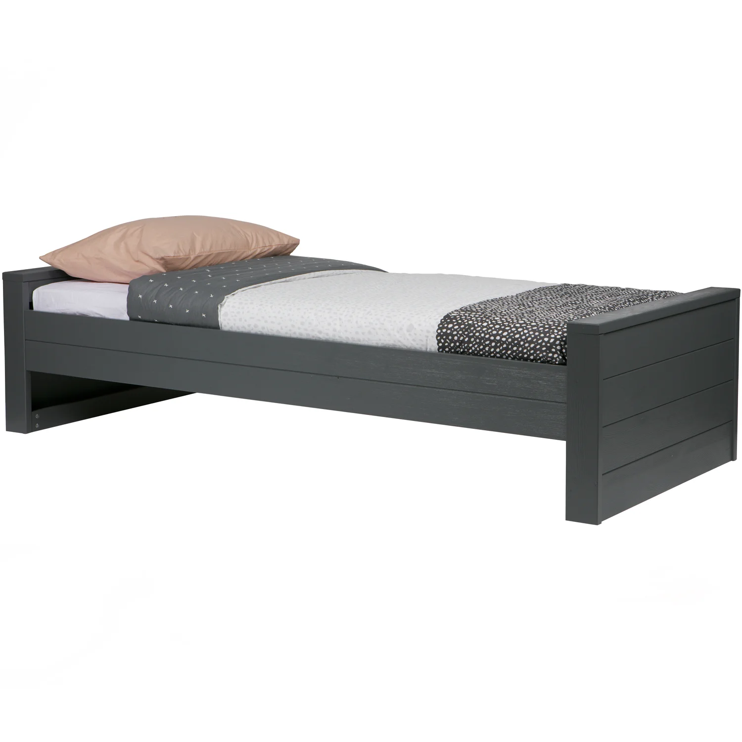 Kinderbett Einzelbett DENNIS 200 x 90 cm Kiefer Massivholz stahlgrau Bett