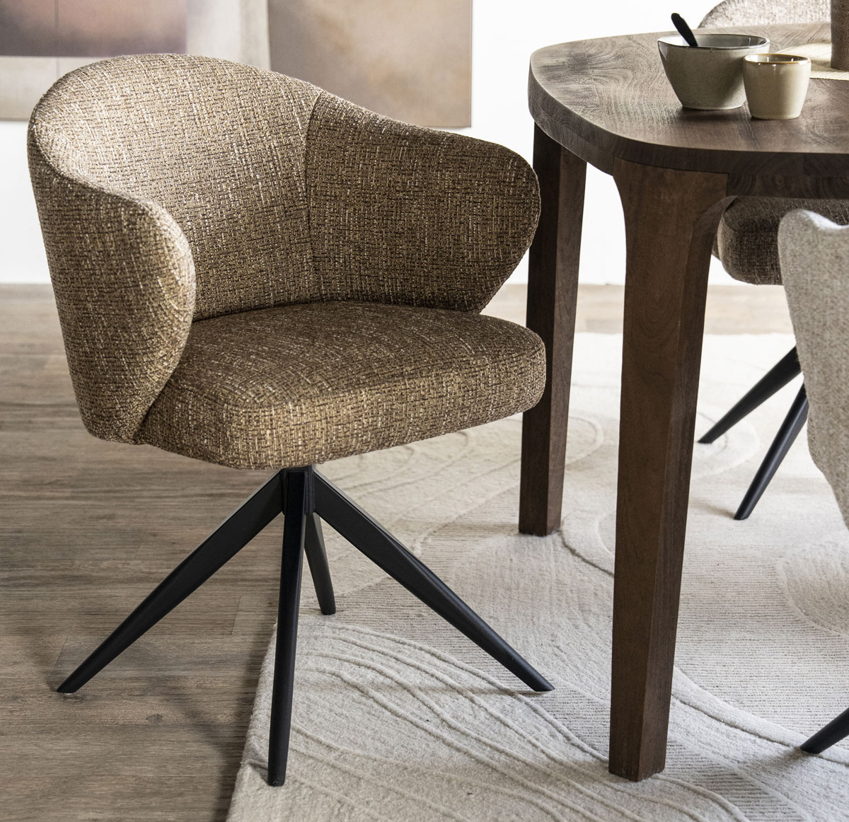 Esszimmer Stuhl Connor drehbar Metall Stoff senffarben