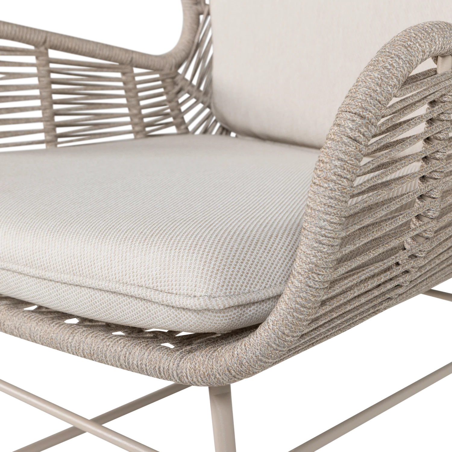 Outdoor Lounge Sessel GRACE sandfarben Gartensessel Metall Geflecht