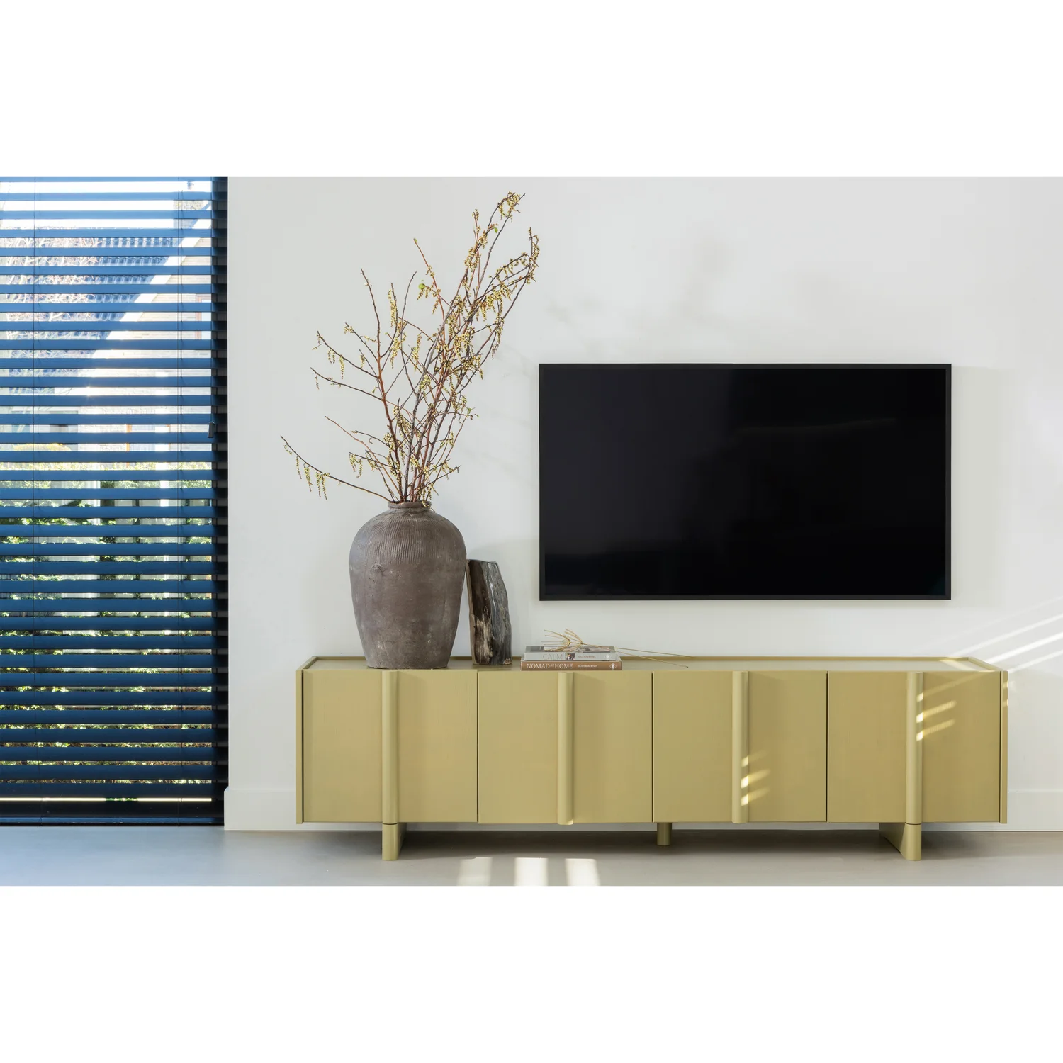 TV Möbel Lowboard BASU 200 cm Kiefernholz mossgrün