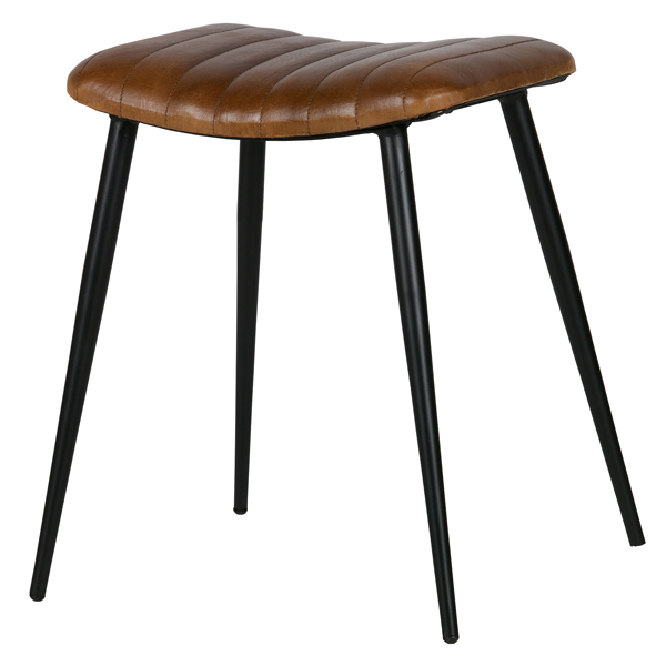 Vintage Hocker HUNT Sitzhocker Fußhocker Leder Metall Sitz Ledersitz Lederhocker