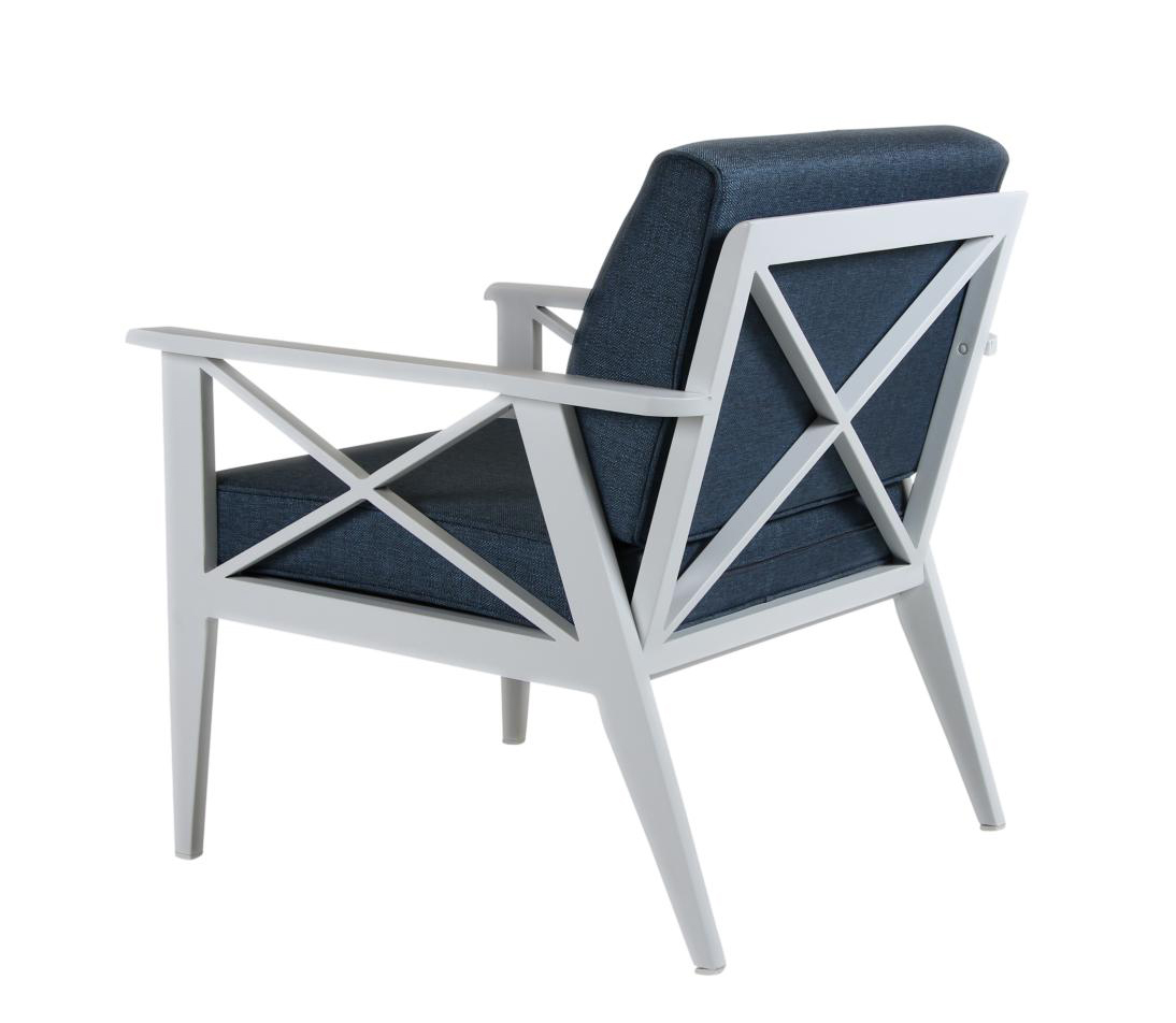 ANGEBOT! 4 tlg. Gartenmöbel Lounge Gruppe Aluminium weiss incl. blaue Kissen
