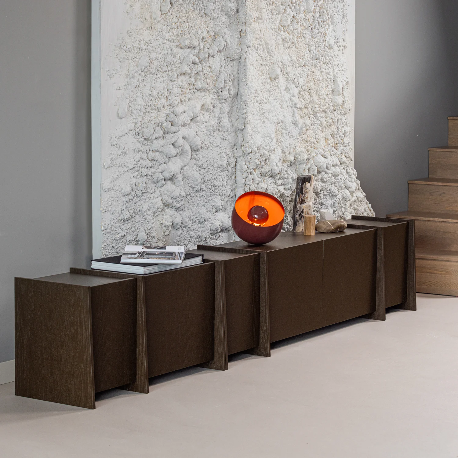 TV Möbel BROCK 200 cm Esche Furnier mittelbraun Kommode Lowboard