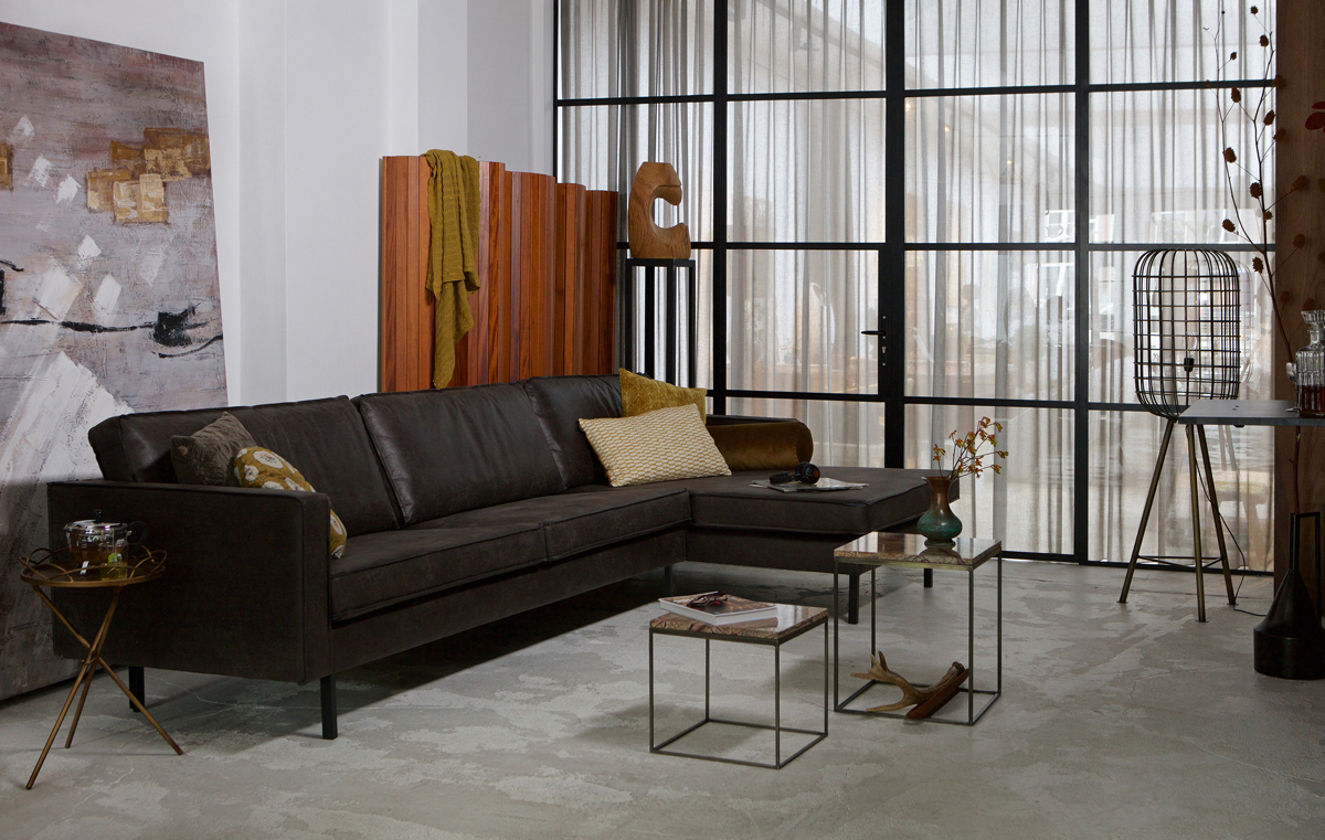 Ecksofa Rodeo Leder schwarz Recamiere rechts