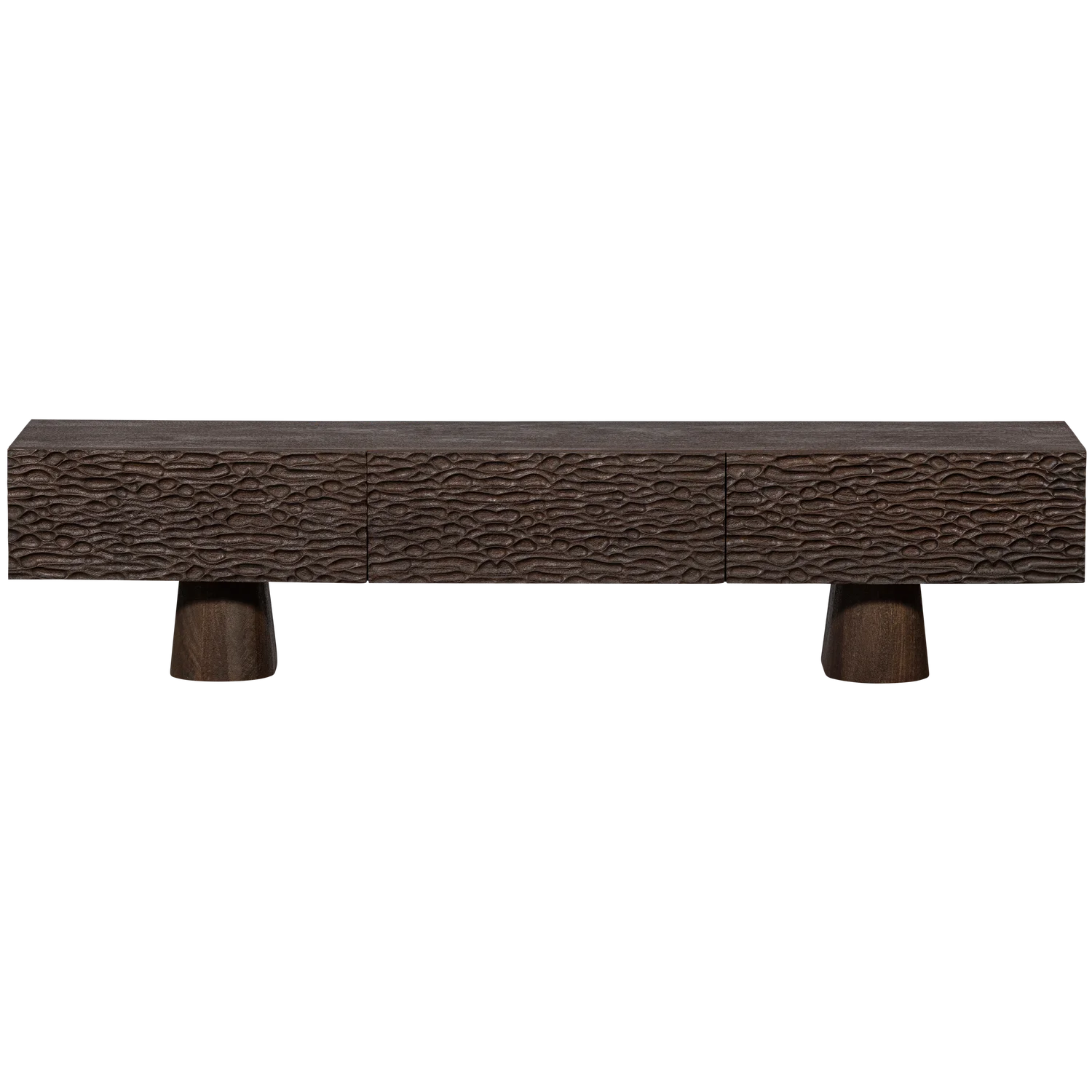 TV Möbel Lowboard CRUMBLE 180 cm geschnitztes Mangoholz wallnussfarben