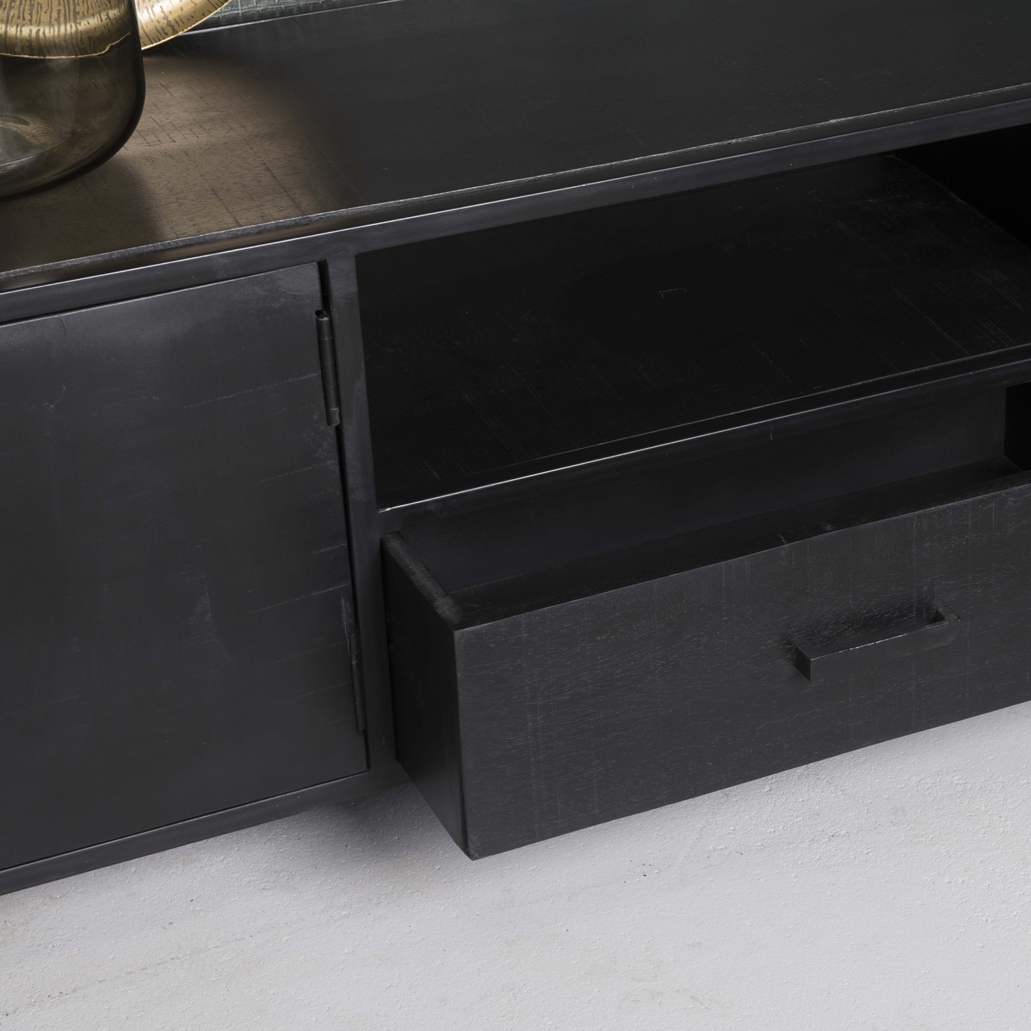 TV Möbel Kala B 220 cm Lowboard Mangoholz schwarz