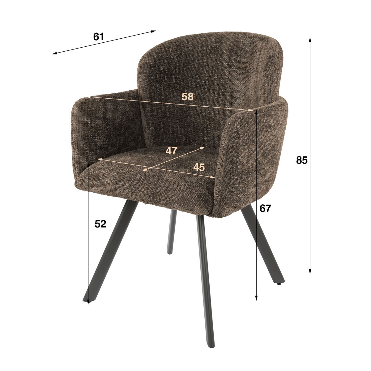 2er Set Armlehnstuhl GRACIA drehbar Chenille Stoff taupe