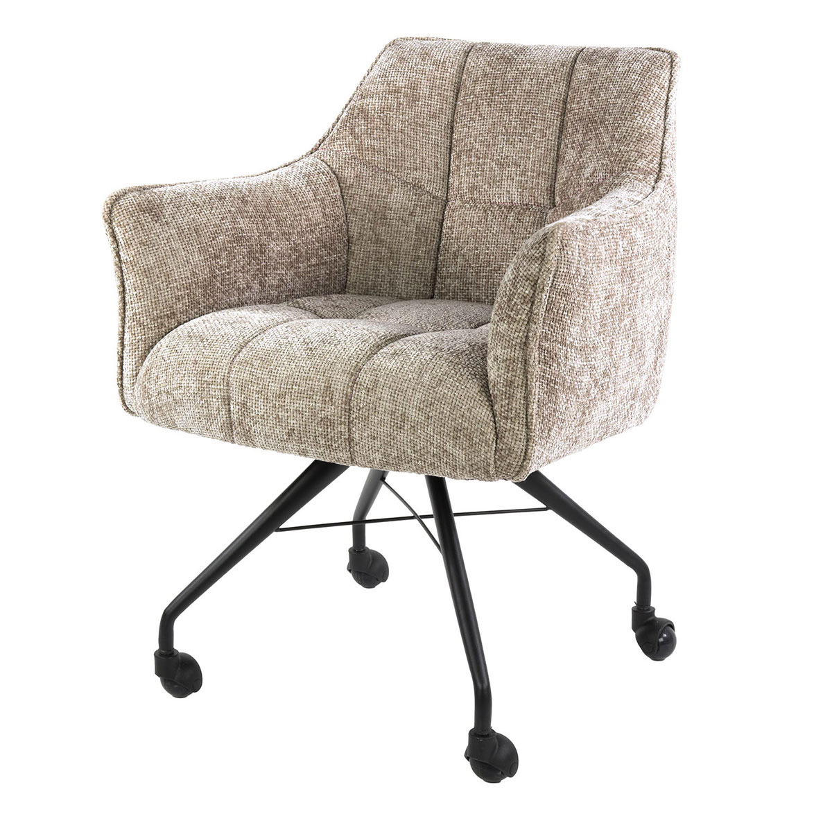 2er Set Armlehnstuhl Fino auf Rollen Chenille Stoff sandfarben