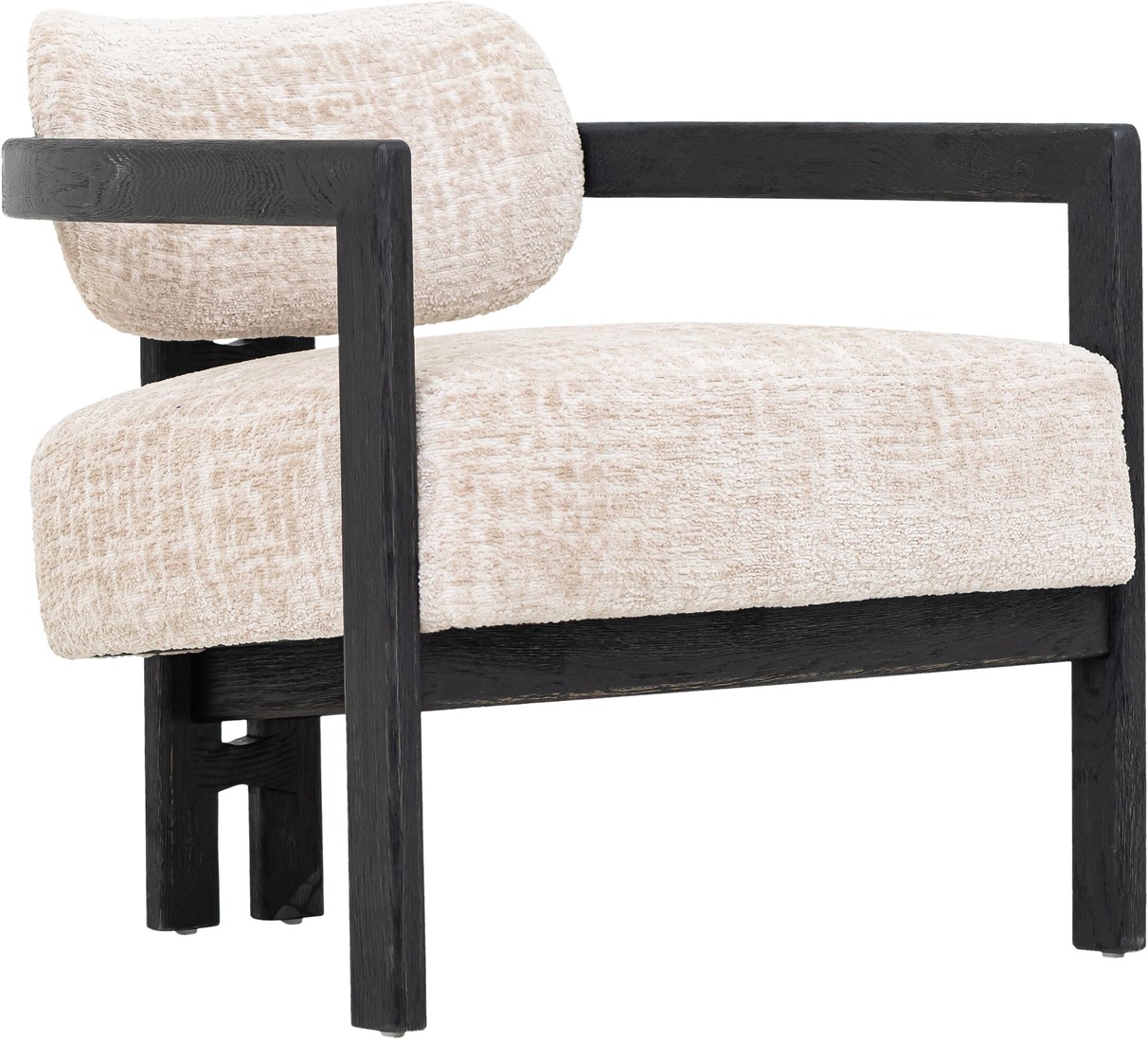 Lounge Sessel Kelly Chenille sand Holzgestell schwarz