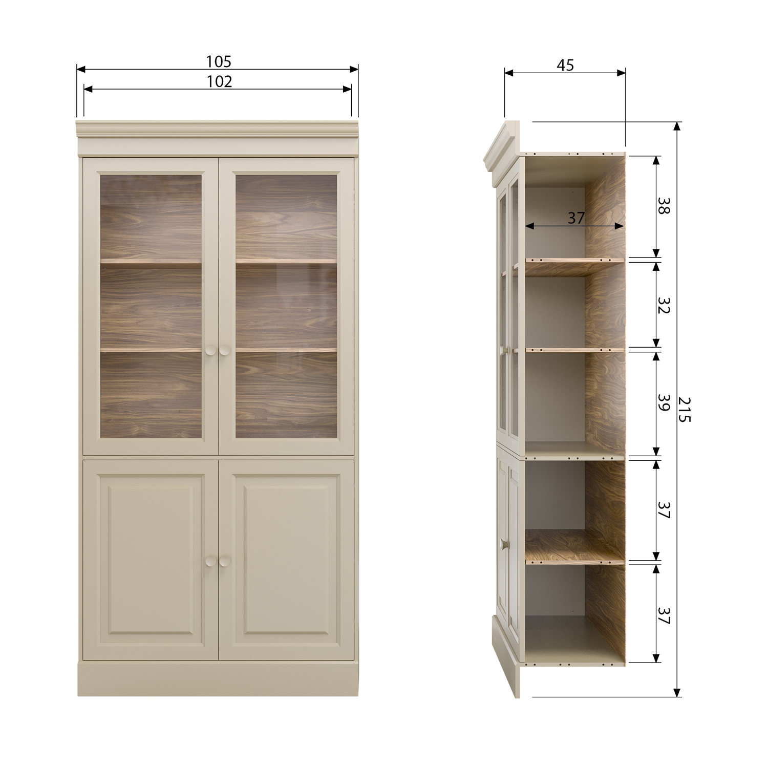 Vitrine Chow B 105 cm Kiefer dakargrau