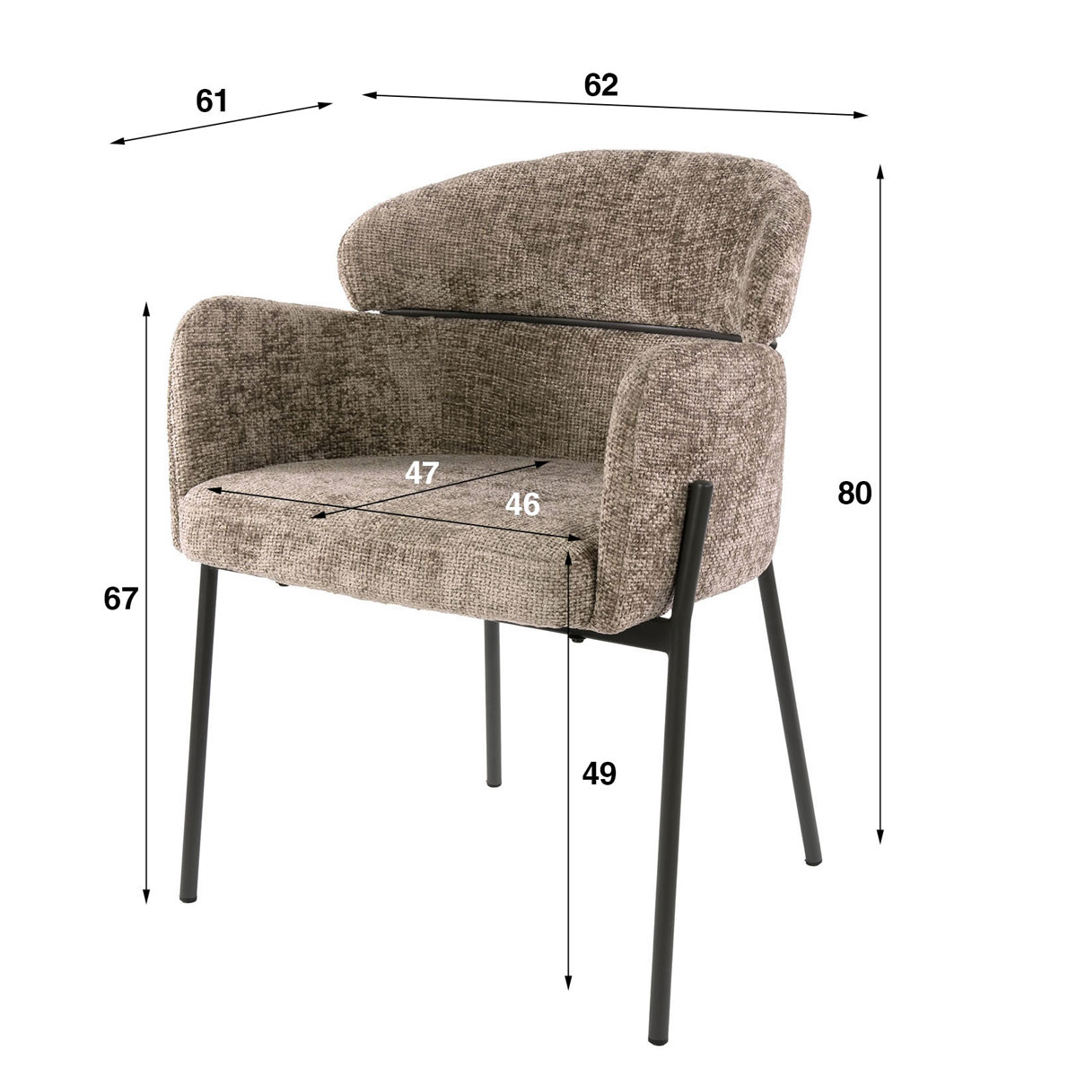 2er Set Armlehnstuhl Boston Chenille Stoff champagner