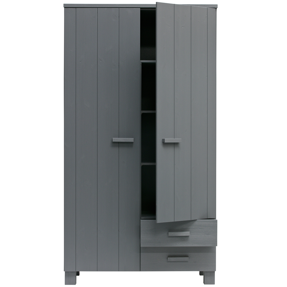woood Kleiderschrank Dennis Schrank Kiefer Stahlgrau grau