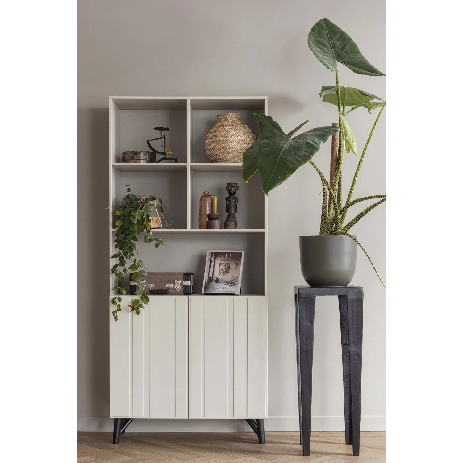 Regal Schrank MILLER 2-türig H 200 cm Kiefernholz staubgrau