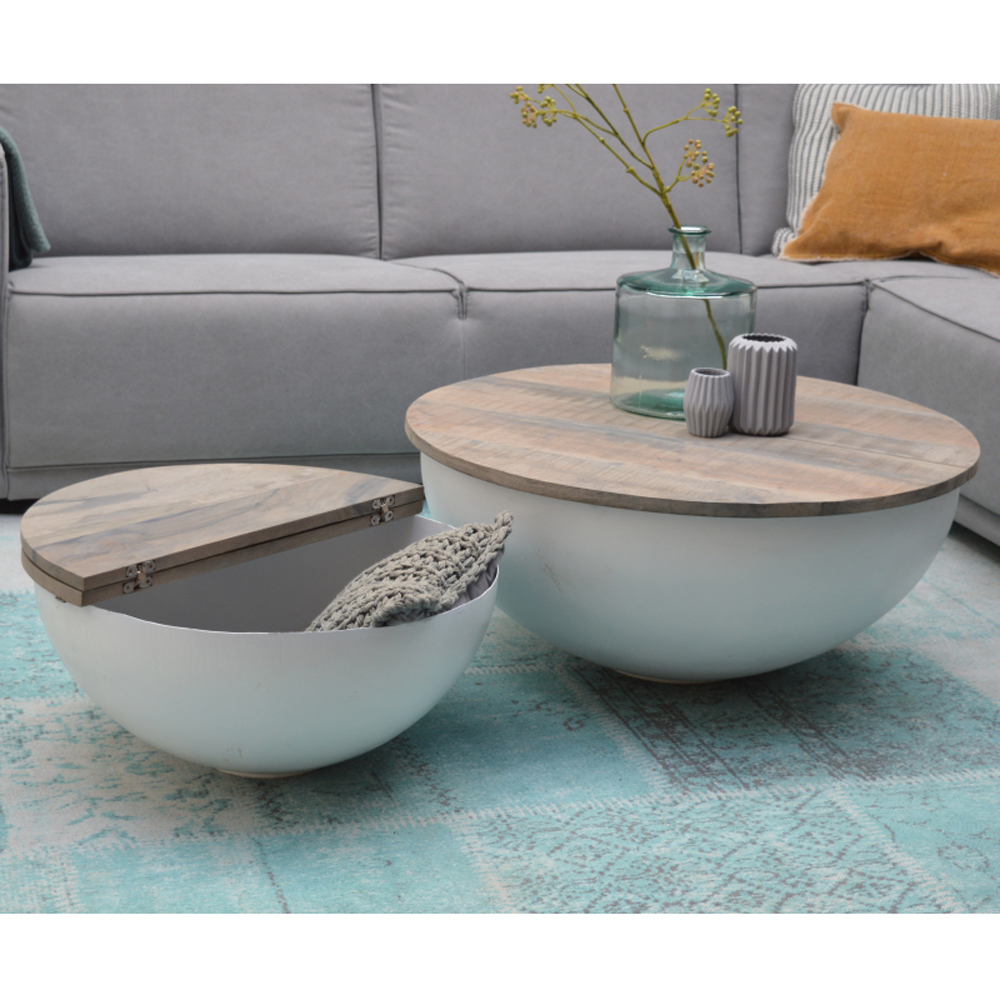 Couchtisch Bowl Sophie Metall weiß Mango massiv Beistelltisch Sofatisch Tisch