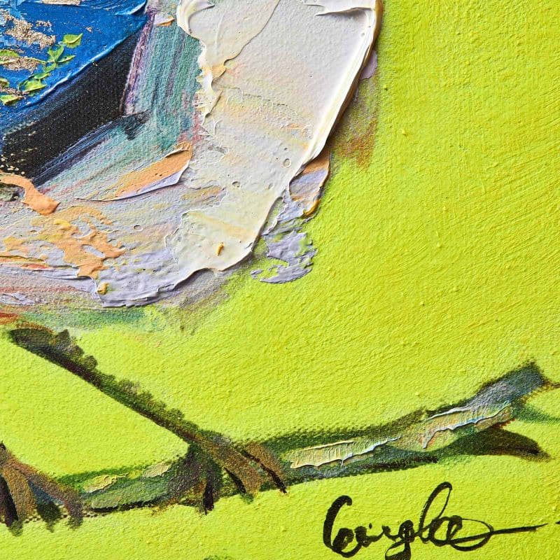 Bild 30 x 30 cm Zwitscherklang Vogel Bird Acryl Leinwand neongelb