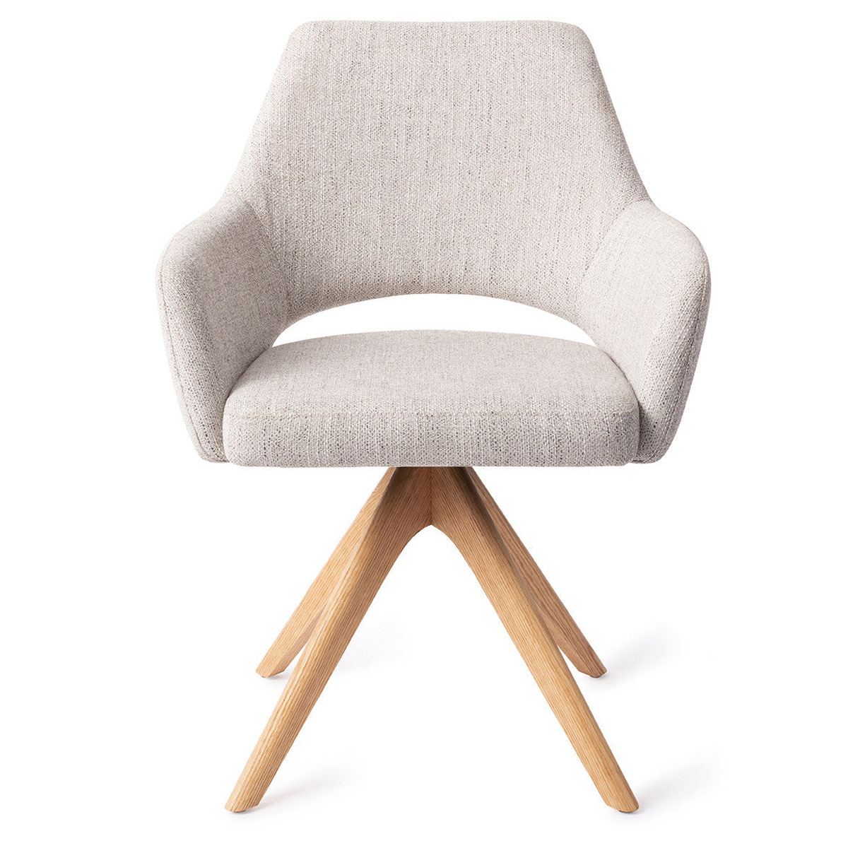 Esszimmerstuhl YANAI drehbar – Hellgrau mit Gestell in Eiche hell