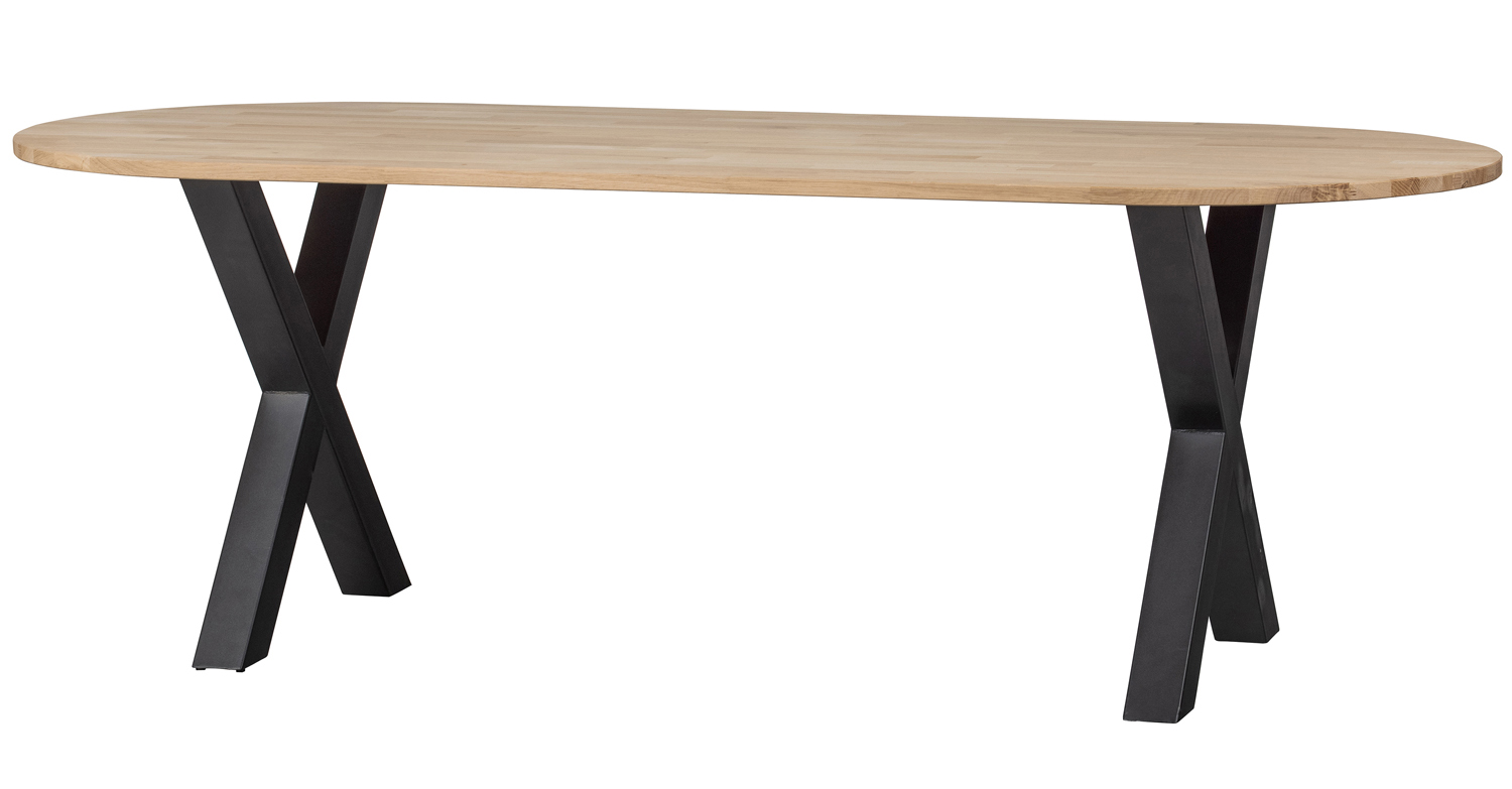Esstisch 220 x 90 cm oval Eiche Metall X-Beine Tisch