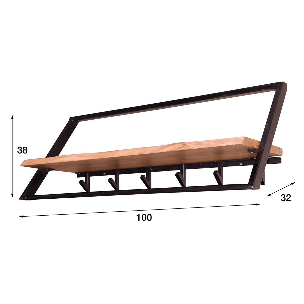 Wandgarderobe Loop B 100 cm 5 Haken Akazie Massivholz Metall