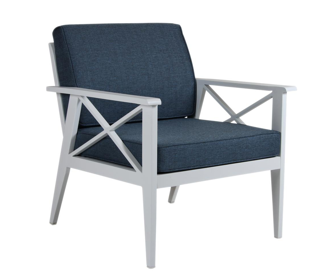 ANGEBOT! 4 tlg. Gartenmöbel Lounge Gruppe Aluminium weiss incl. blaue Kissen