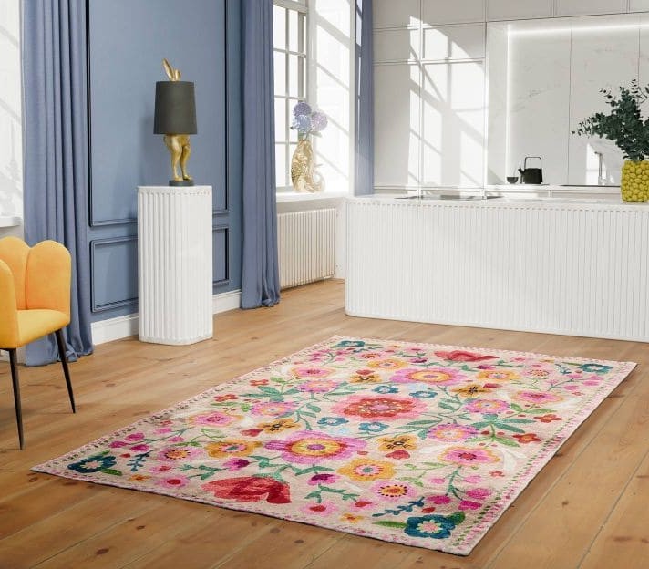 Teppich Amélie mit Blumenmotiv mehrfarbig