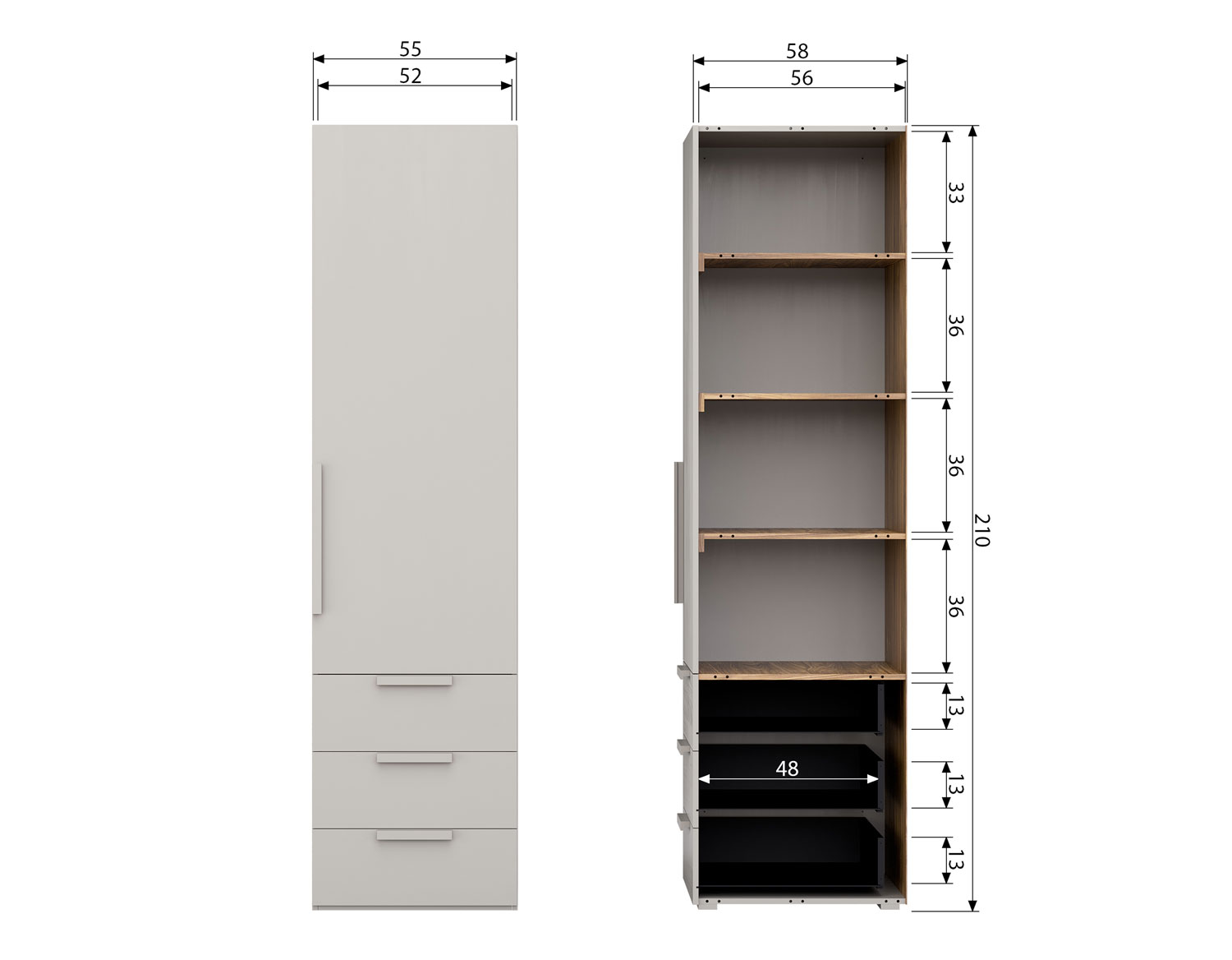 Schrank Kleiderschrank Rens H 210 cm Walnussfurnier kieselgrau