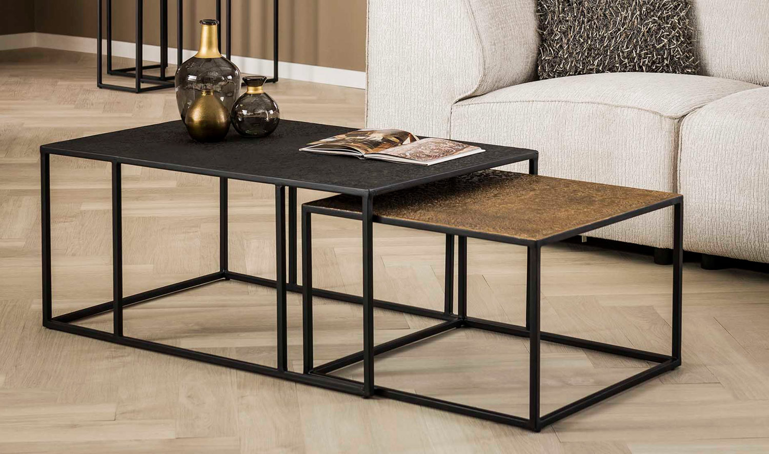 14286_gr 2er Couchtisch Set Metall antikbronze schwarz Tischset Beistelltische