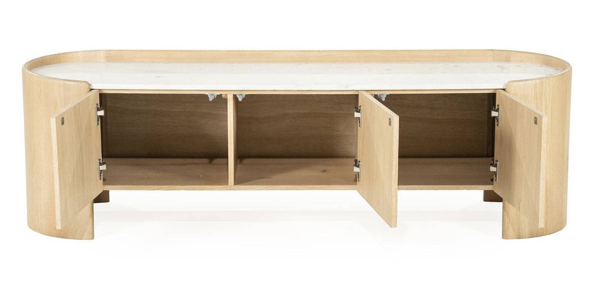 TV Möbel Lowboard Don 165 cm Eiche hell Marmor