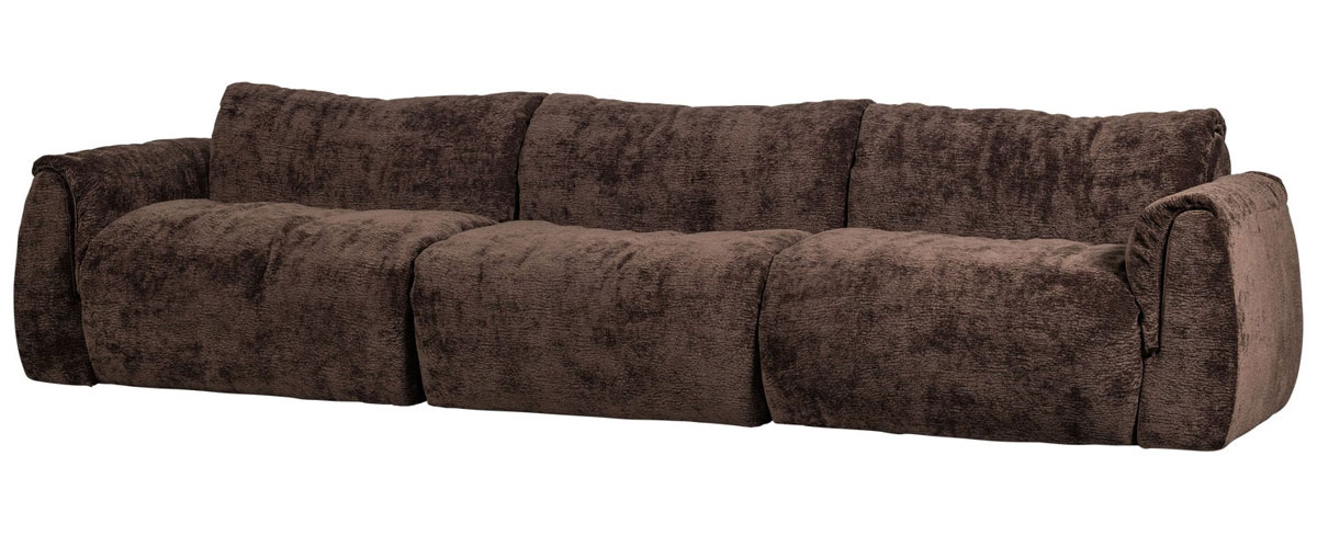 woood 3 Sitzer Sofa BAGGY 3D Chenille dunkelbraun Couch