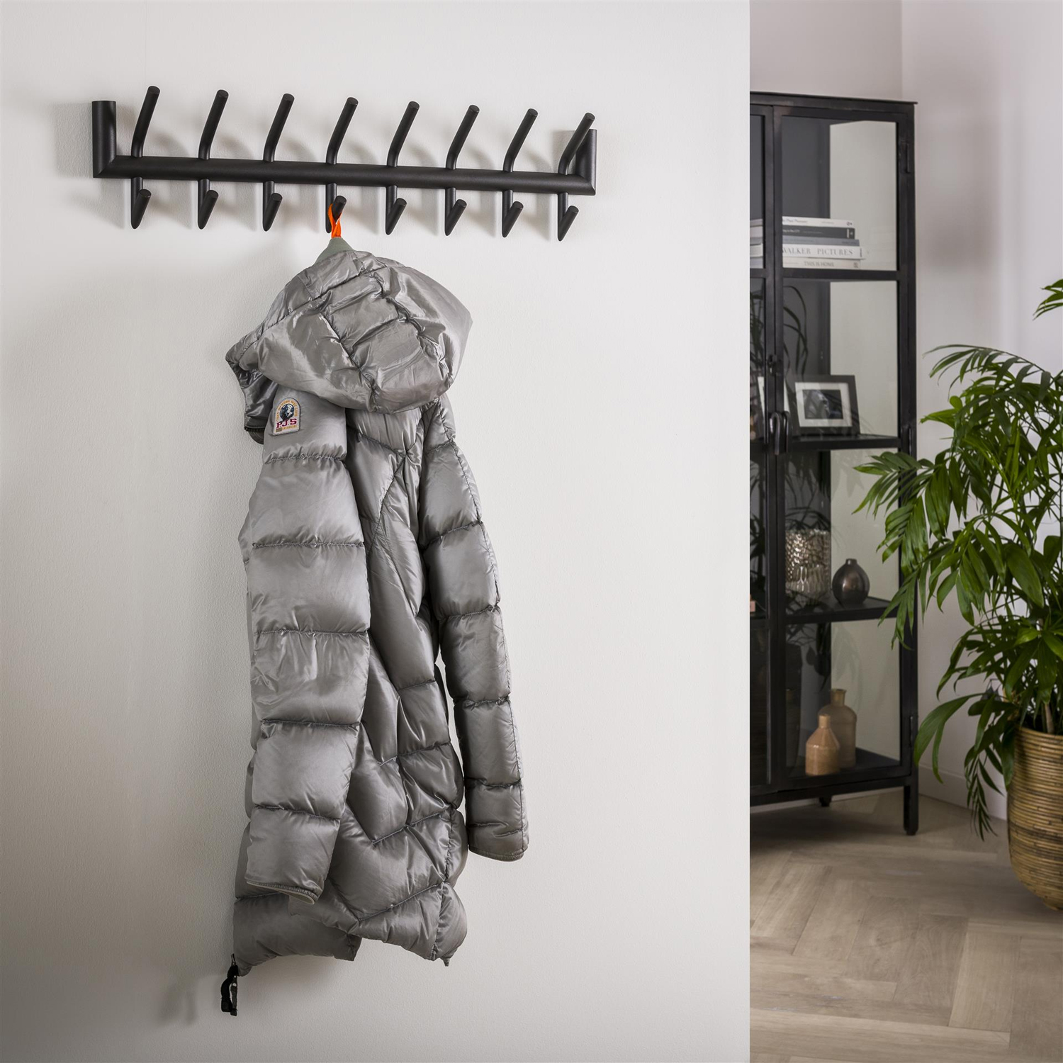 Wandgarderobe B 78 cm mit 2 x 8 Haken Metall dunkelgrau