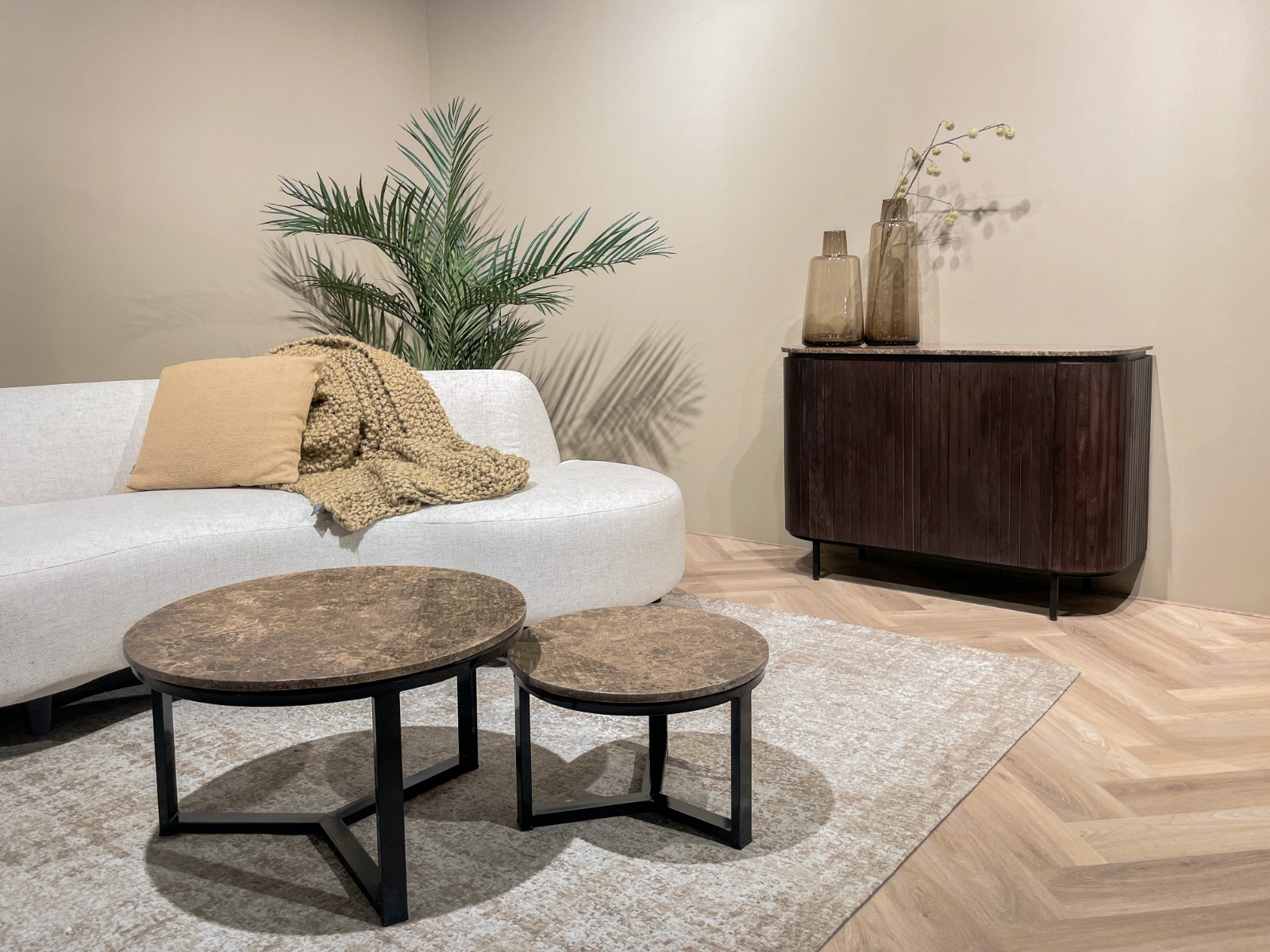 Couchtisch Senna Ø 60 cm Emperador Marmor Metall Sofatisch